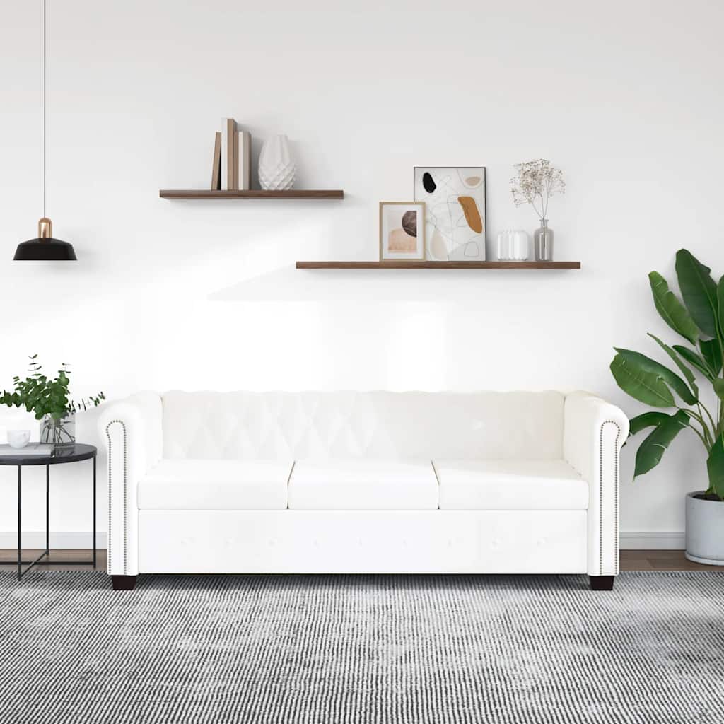 JUNG Vida Chesterfield-Sofa 3-Sitzer Kunstleder Weiß