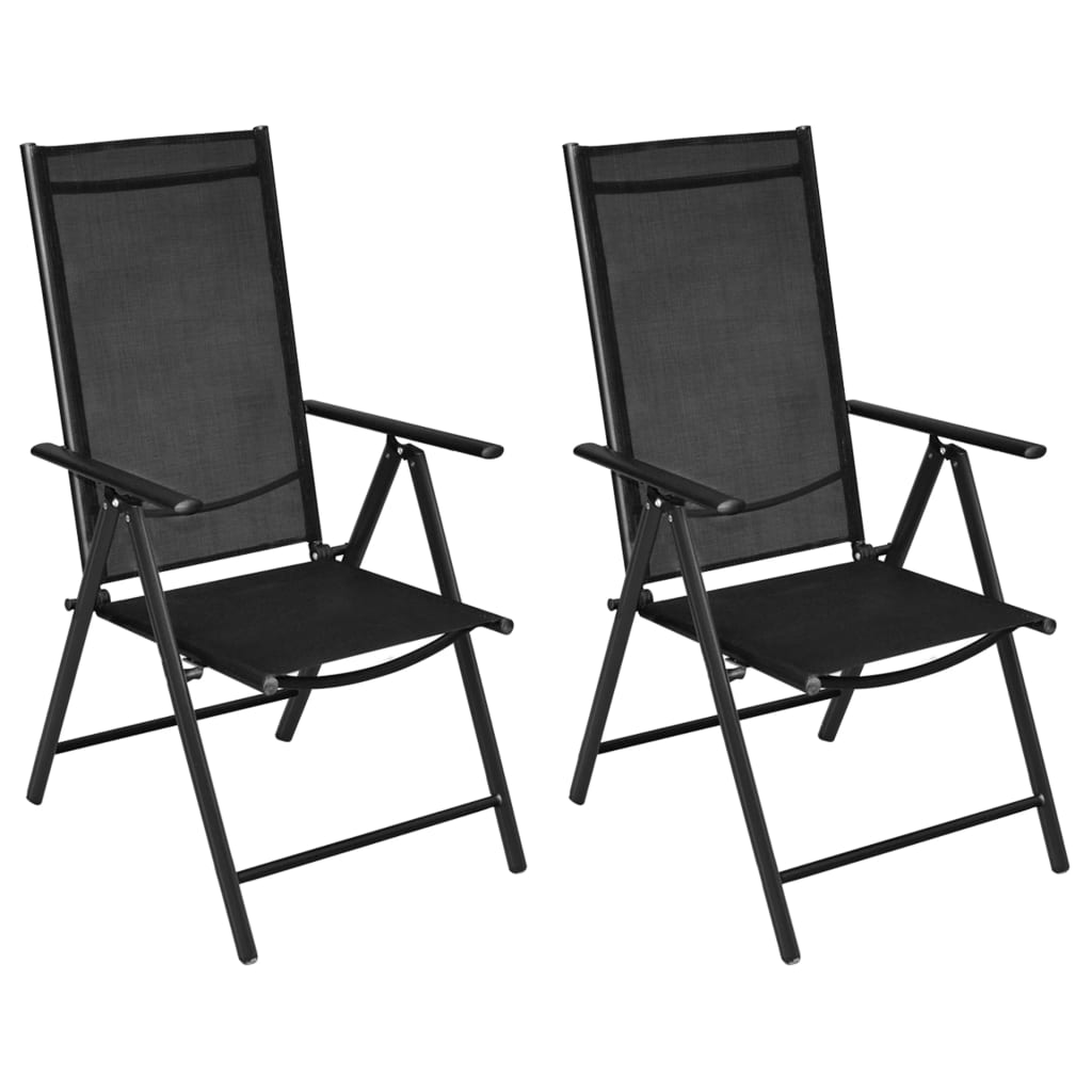 JUNG Vida Gartenstühle Klappbar 2 Stk. Aluminium und Textilene Schwarz