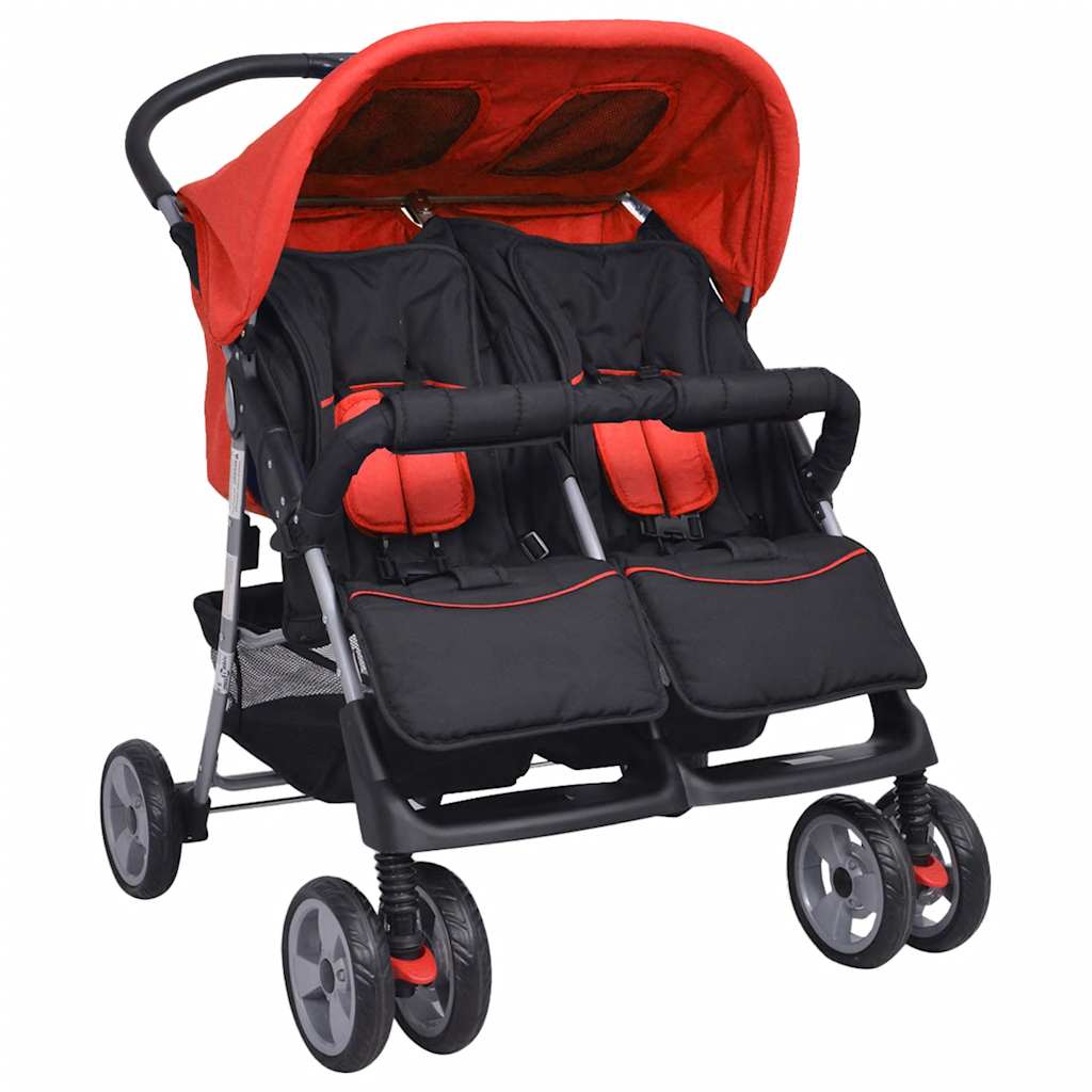 JUNG Vida Zwillingskinderwagen Stahl Rot und Schwarz