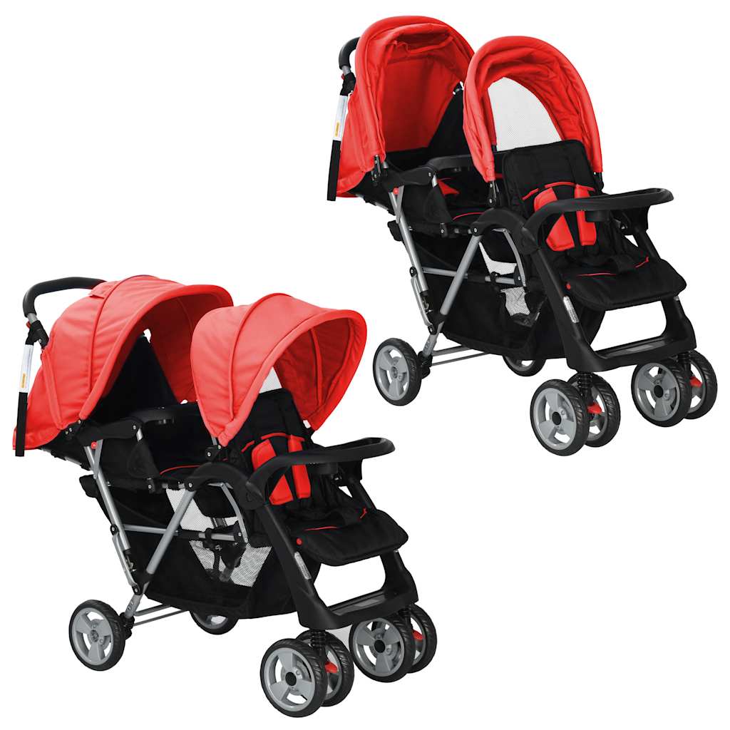 JUNG Vida Tandem-Kinderwagen Stahl Rot und Schwarz