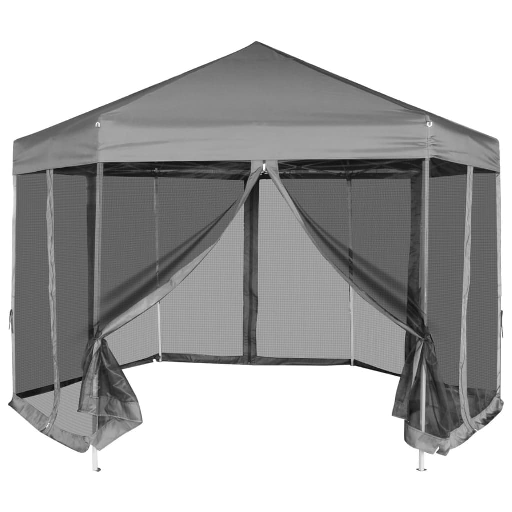 JUNG Vida Hexagonal Pop-Up Zelt mit 6 Seitenwänden Grau 3,6x3,1 m