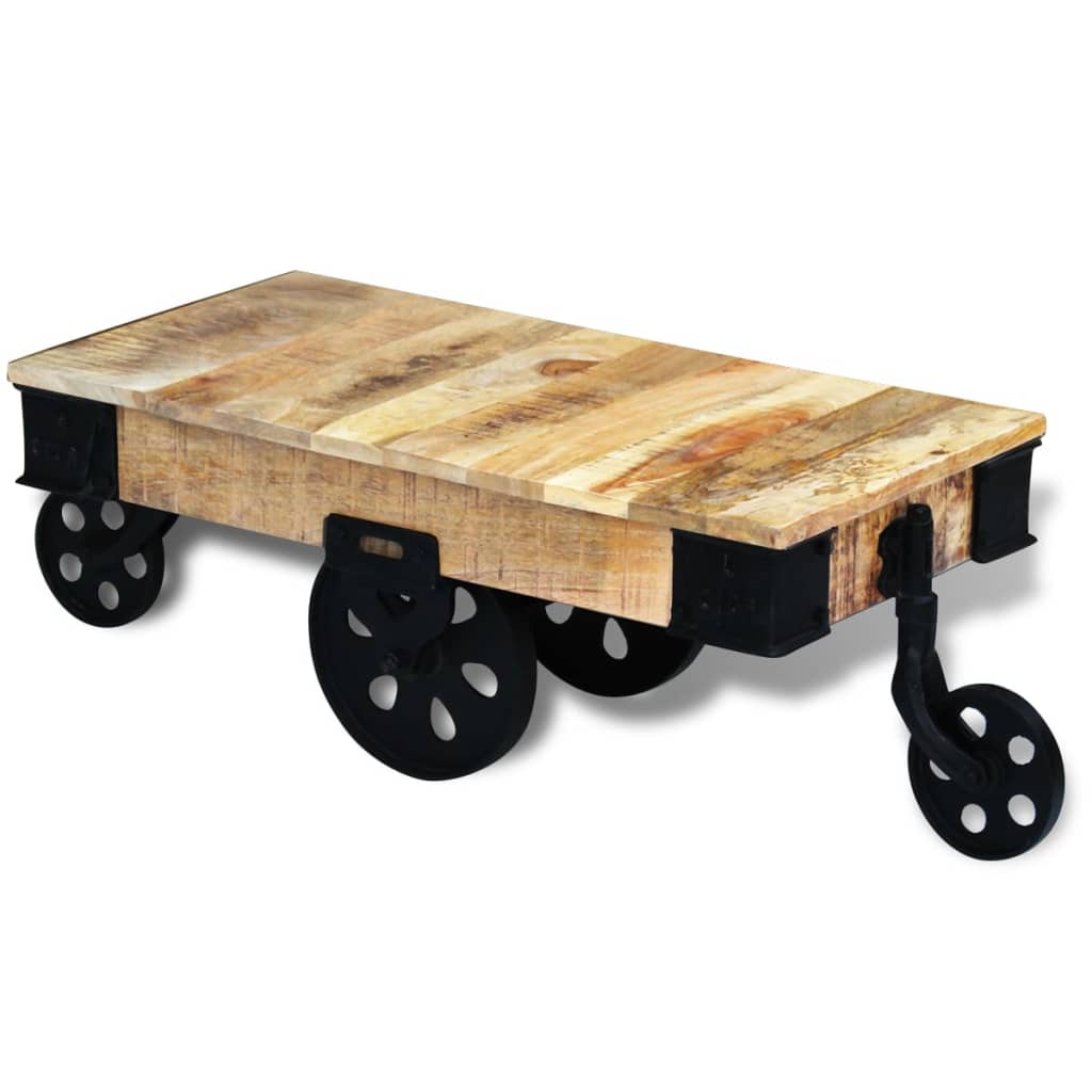 JUNG Vida Couchtisch mit Rollen Raues Mangoholz