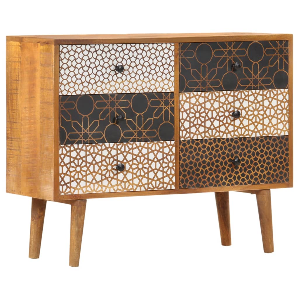 JUNG Vida Sideboard mit Druckmustern 90×30×70 cm Massivholz Mango