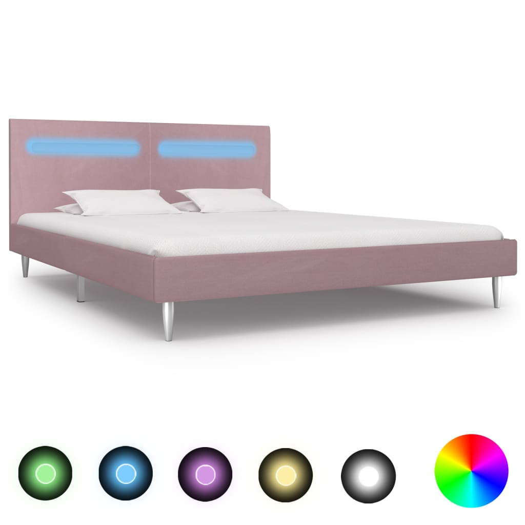 JUNG Vida Bettgestell mit LED Rosa Stoff 180 x 200 cm