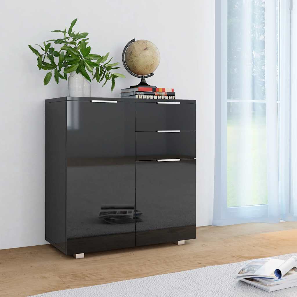 JUNG Vida Sideboard Hochglanz-Schwarz 71x35x80 cm Holzwerkstoff