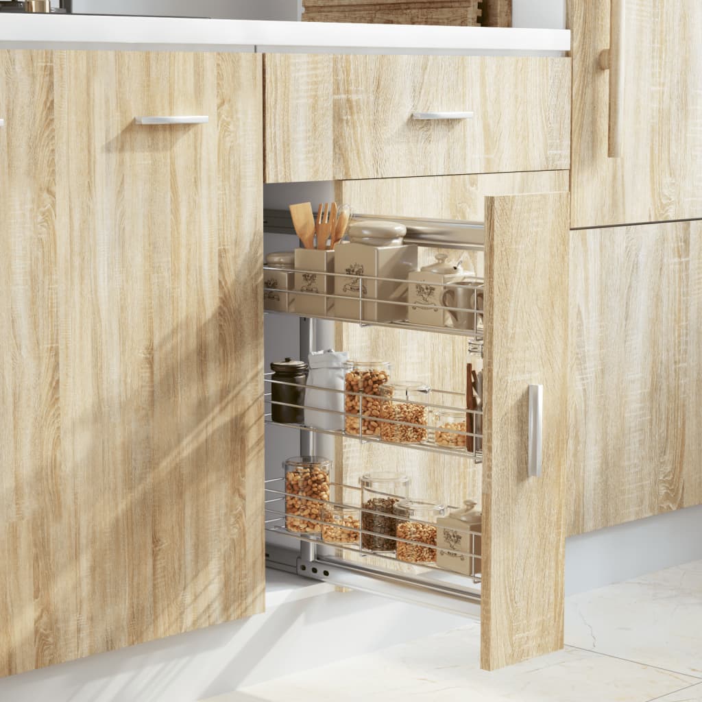 JUNG Vida 3-stufiger Küchen-Drahtkorb Ausziehbar Silbern 47x15,5x55,5 cm