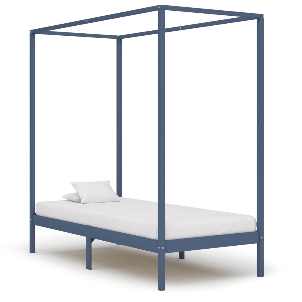 JUNG Vida Himmelbett-Gestell Grau Massivholz Kiefer 100 x 200 cm