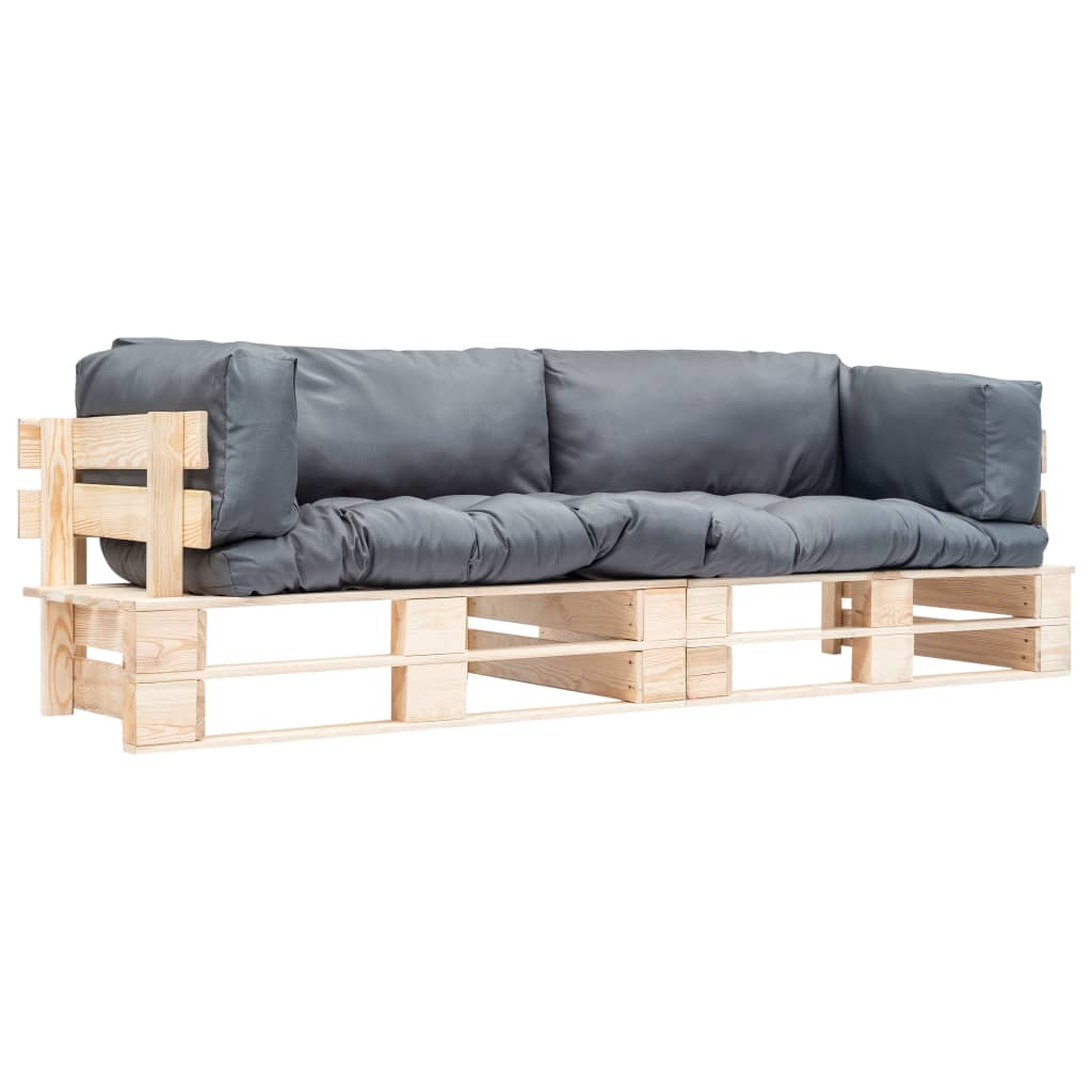 JUNG Vida 2-tlg. Outdoor-Sofa-Set Paletten mit Kissen in Grau Kiefernholz