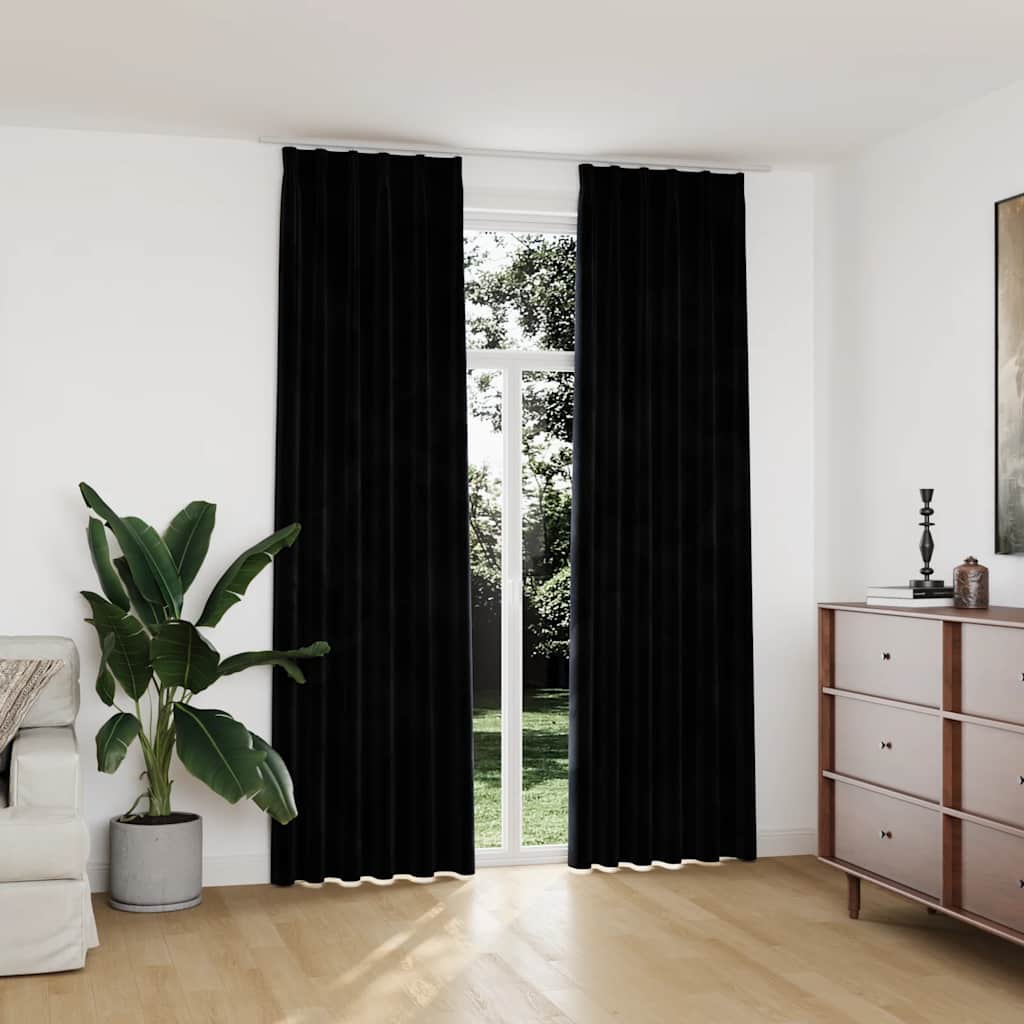 JUNG Vida Verdunkelungsvorhänge mit Haken 2 Stk. Samt Schwarz 140x245 cm