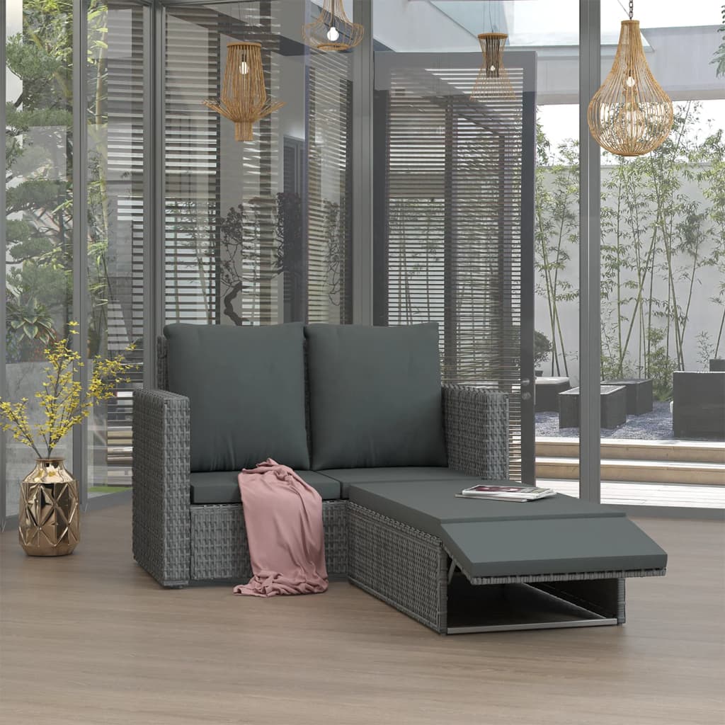 JUNG Vida 2-tlg. Garten-Lounge-Set mit Kissen Poly Rattan Grau
