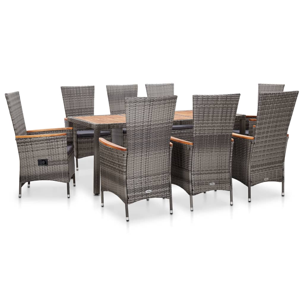JUNG Vida 9-tlg. Garten-Essgruppe mit Auflagen Poly Rattan Grau