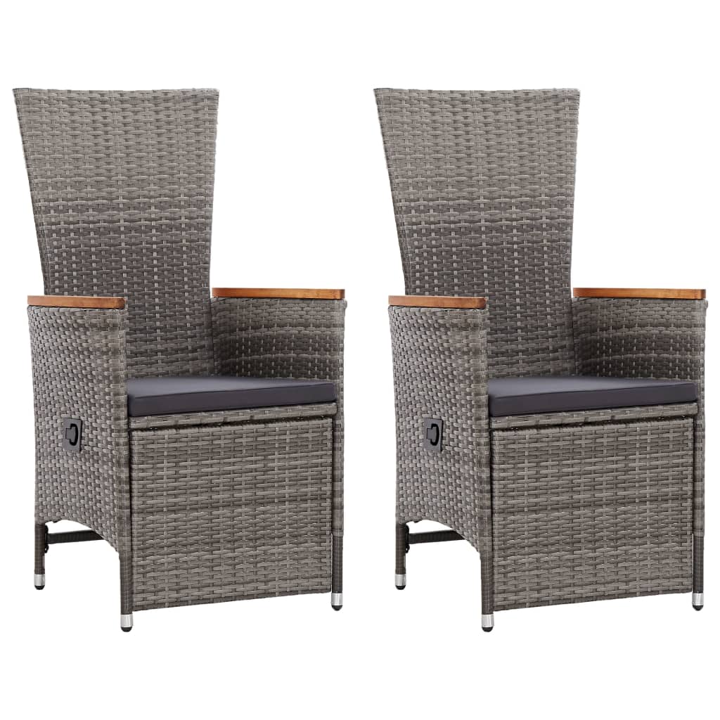 JUNG Vida Garten-Liegestühle 2 Stk. mit Auflagen Poly Rattan Grau