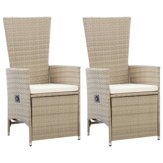 JUNG Vida Garten-Liegestühle 2 Stk. mit Auflagen Poly Rattan Beige