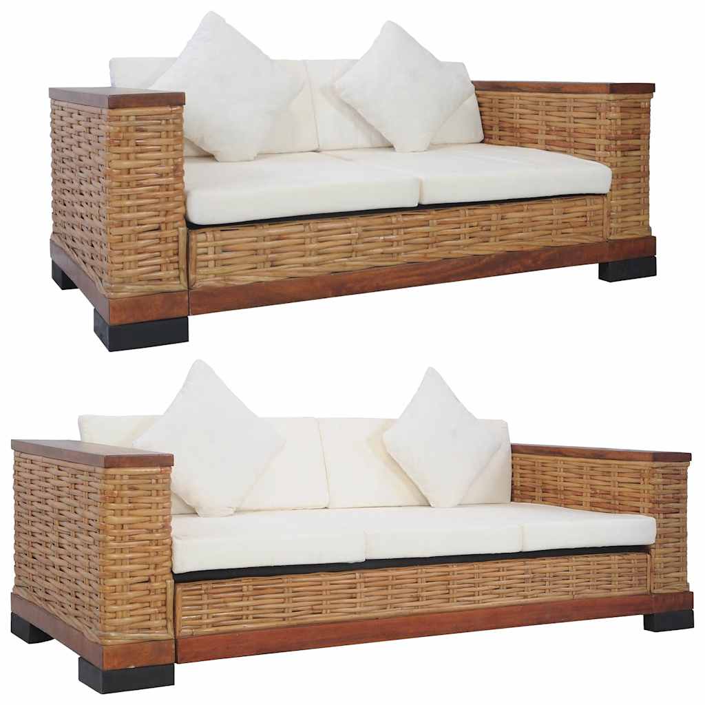 JUNG Vida 2-tlg. Sofagarnitur mit Auflagen Braun Natur Rattan
