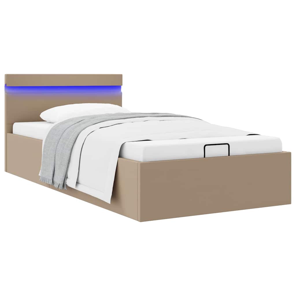 JUNG Vida Stauraumbett mit LED Cappuccino-Braun Kunstleder 90×200cm