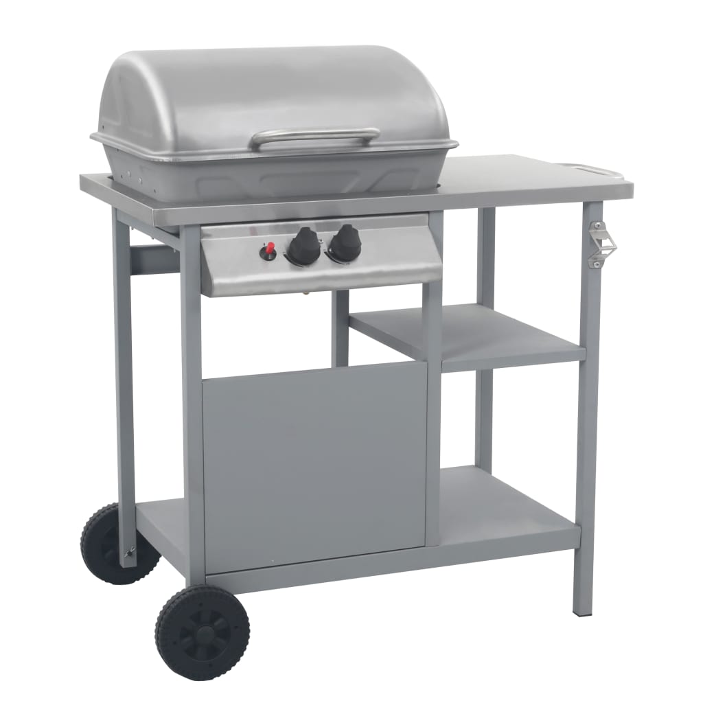 JUNG Vida Gasgrill mit Beistelltisch auf 3 Ebenen Silbern