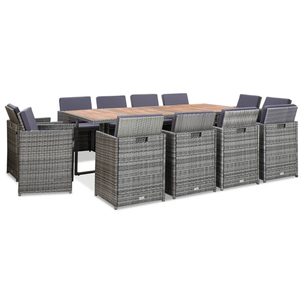 JUNG Vida 13-tlg. Garten-Essgruppe mit Kissen Poly Rattan Anthrazit