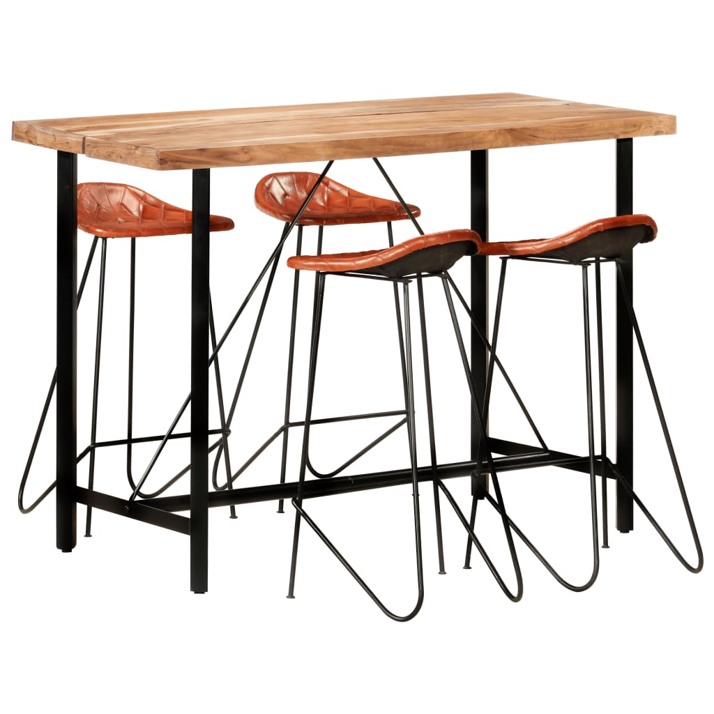 JUNG Vida 5-tlg. Bar-Set Massivholz und Echtleder