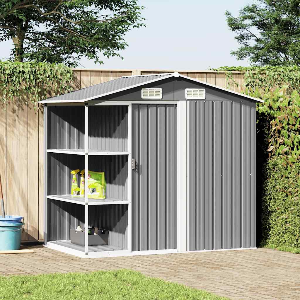 JUNG Vida Gartenhaus mit Regal Grau 205x130x183 cm Eisen
