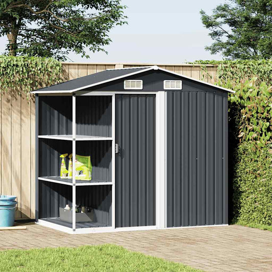 JUNG Vida Gartenhaus mit Regal Anthrazit 205x130x183 cm Eisen