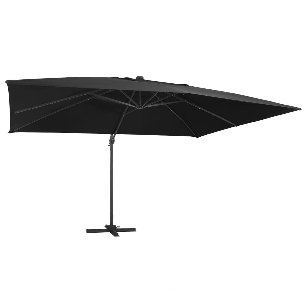 JUNG Vida Ampelschirm mit LED-Leuchten und Alu-Mast 400x300 cm Schwarz