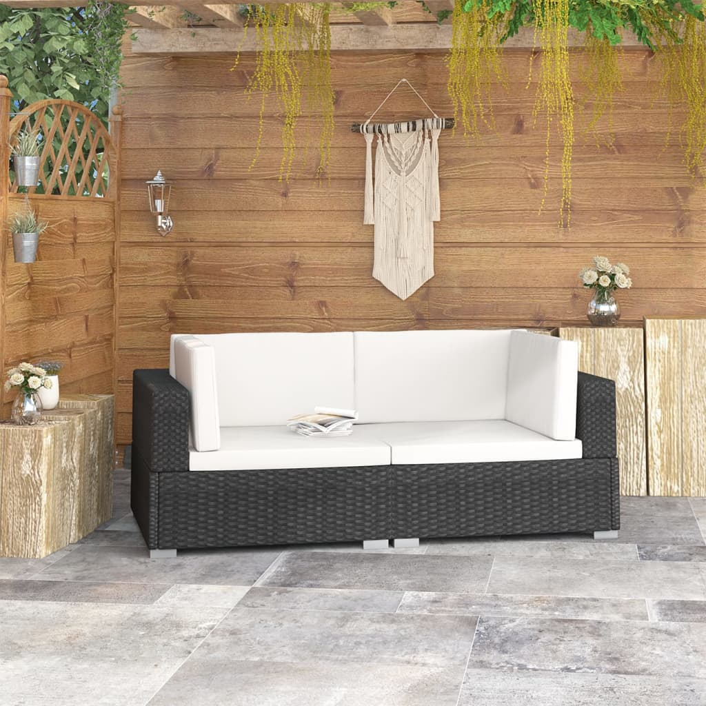 JUNG Vida Ecksofas 2 Stk. mit Auflagen Poly Rattan Schwarz