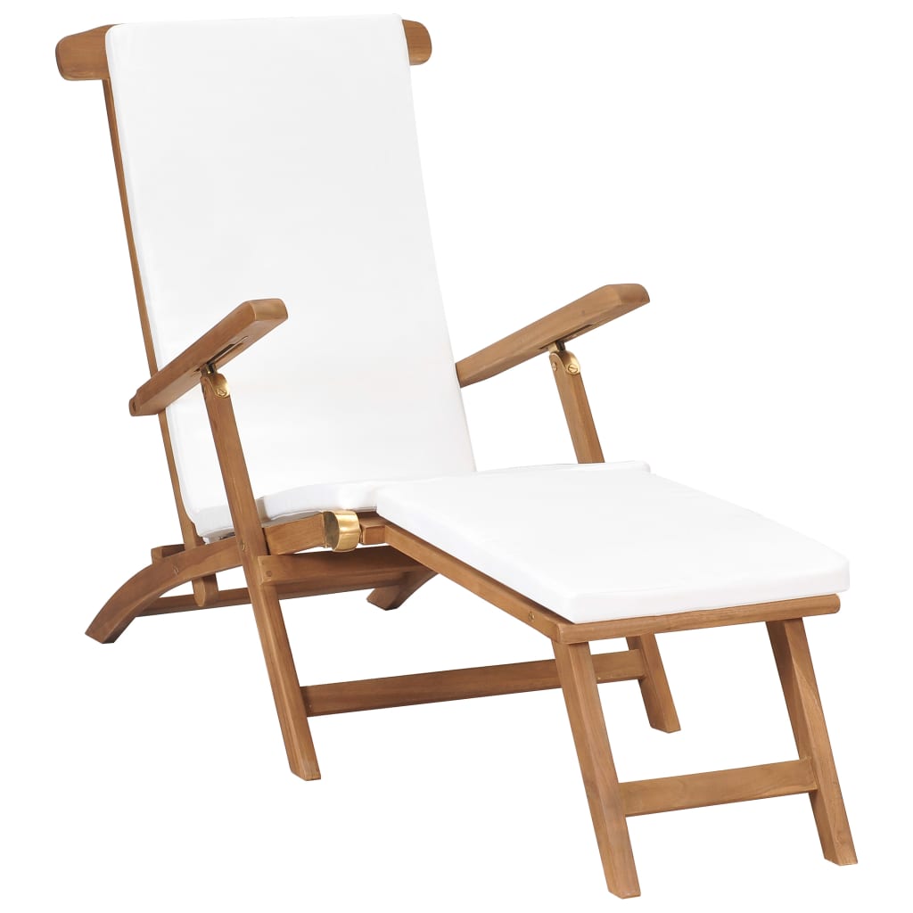 JUNG Vida Liegestuhl mit Auflage Cremeweiß Massivholz Teak