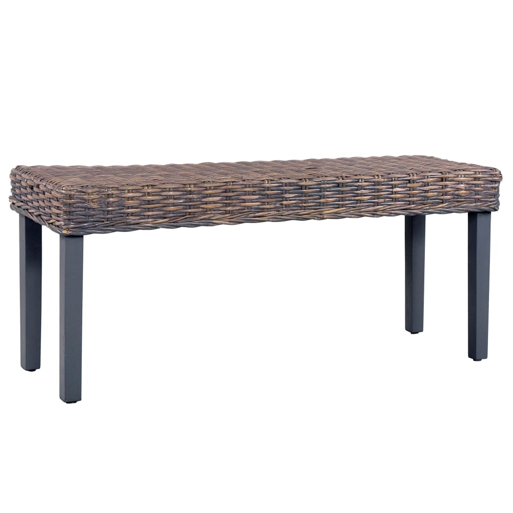 JUNG Vida Sitzbank 110 cm Grau Natur Kubu-Rattan und Massivholz Mahagoni