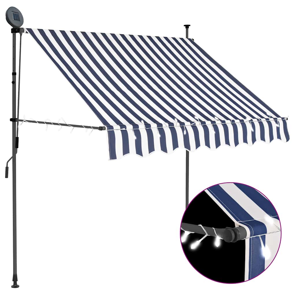 JUNG Vida Einziehbare Markise Handbetrieben mit LED 100 cm Blau und Weiß