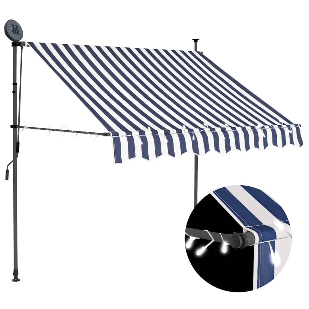 JUNG Vida Einziehbare Markise Handbetrieben mit LED 150 cm Blau und Weiß