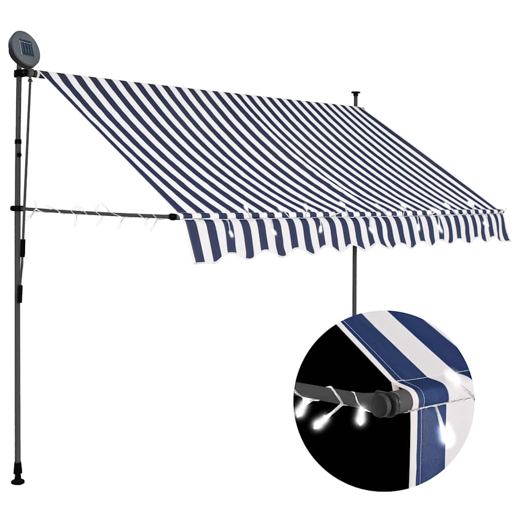 JUNG Vida Einziehbare Markise Handbetrieben mit LED 300 cm Blau und Weiß