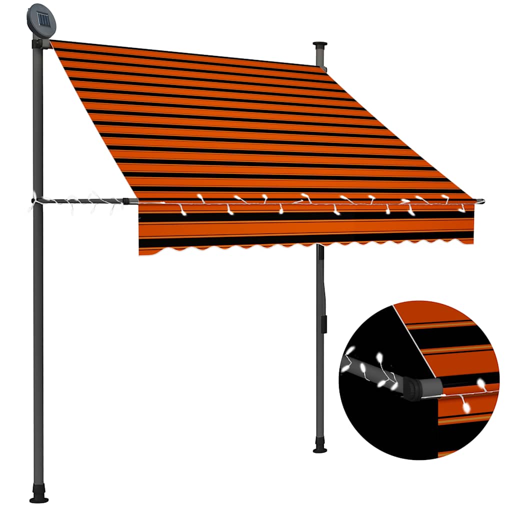 JUNG Vida Einziehbare Markise Handbetrieben mit LED 150 cm Orange Braun