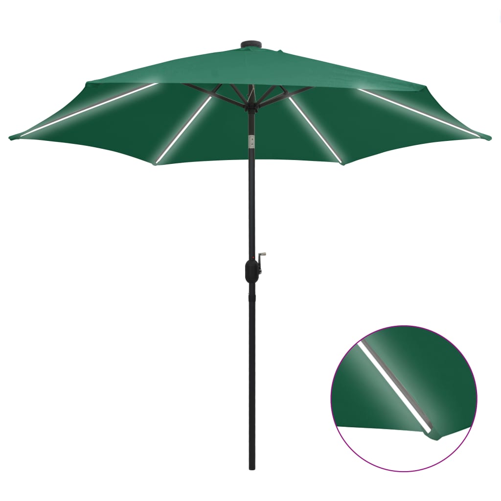 JUNG Vida Sonnenschirm mit LED-Beleuchtung und Alu-Mast 300 cm Grün