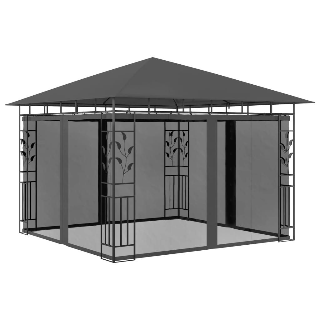 JUNG Vida Pavillon mit Moskitonetz 3x3x2,73 m Anthrazit 180 g/m²