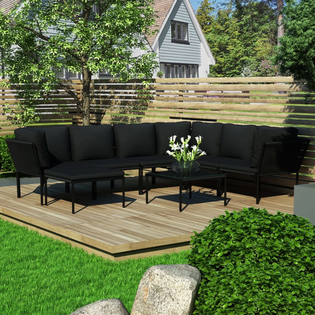 JUNG Vida 8-tlg. Garten-Lounge-Set mit Auflagen Schwarz PVC