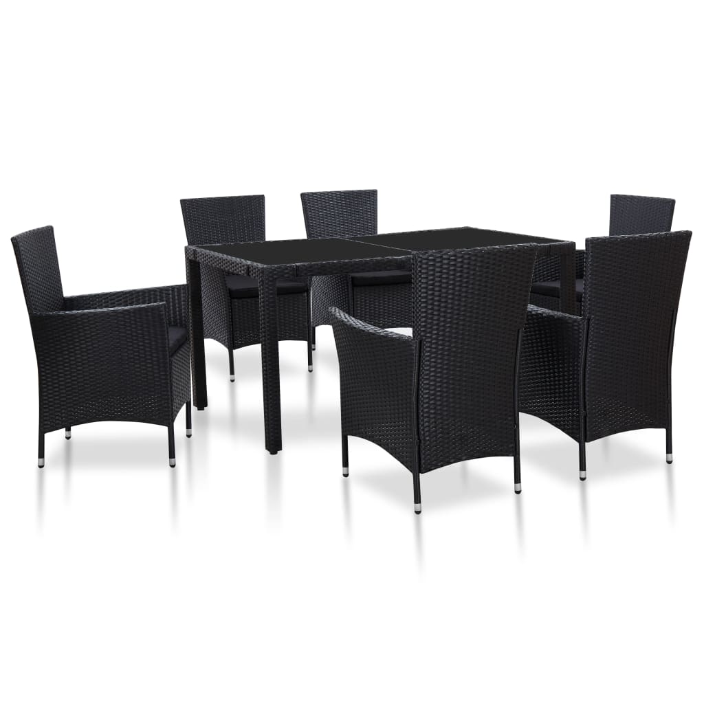 JUNG Vida 7-tlg. Garten-Essgruppe Poly Rattan Schwarz