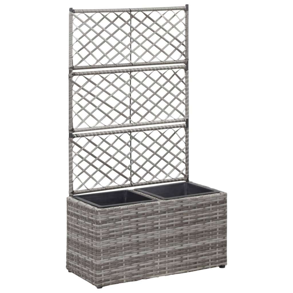 JUNG Vida Hochbeet mit Rankgitter 2 Töpfe 58×30×107cm Poly Rattan Grau