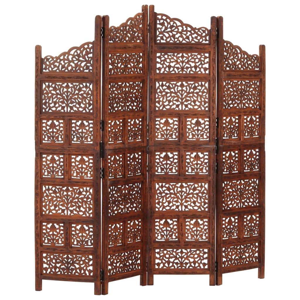 JUNG Vida 4-tlg. Raumteiler Handgeschnitzt Braun 160×165 cm Mangoholz