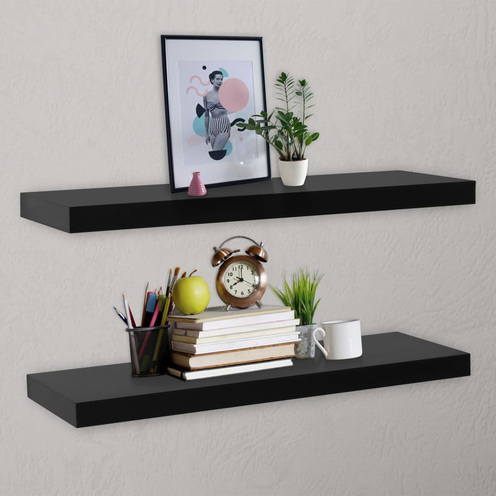 JUNG Vida Schweberegale 2 Stk. Schwarz 120x20x3,8 cm