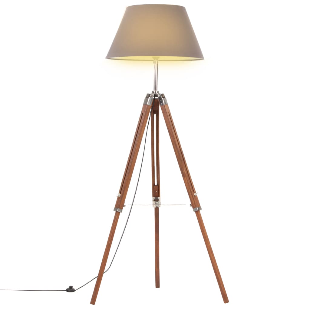 JUNG Vida Stativlampe Honigbraun und Grau Teak Massivholz 141 cm
