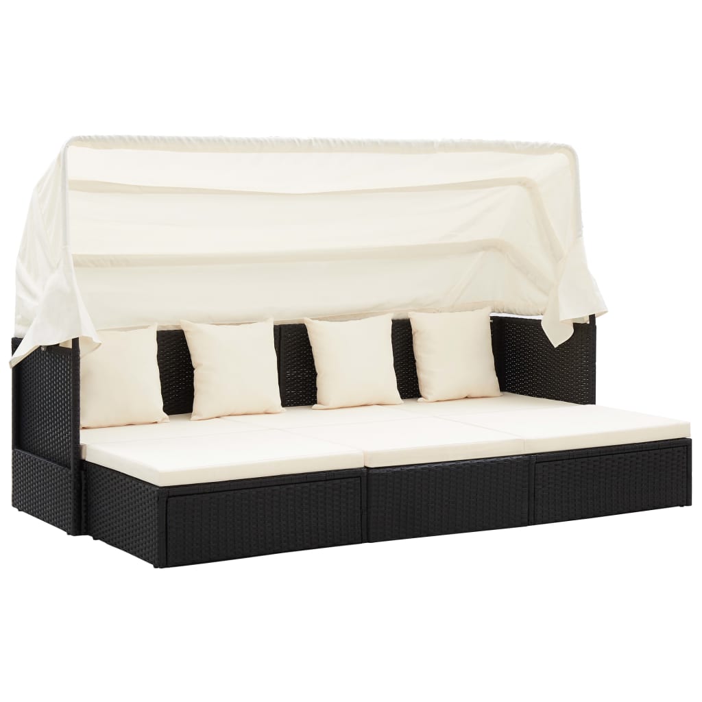 JUNG Vida Garten-Sonneninsel mit Dach Schwarz Poly Rattan
