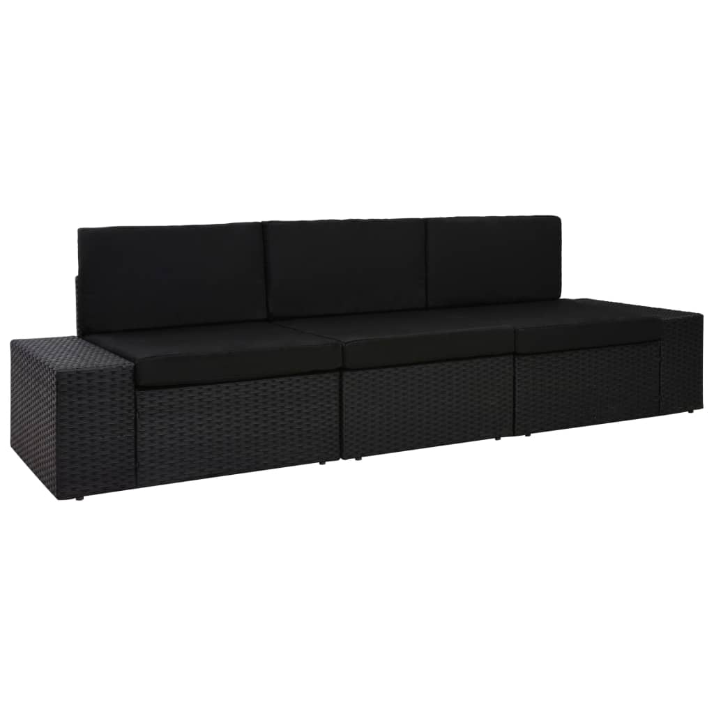 JUNG Vida Modulares 3-Sitzer-Sofa Poly Rattan Schwarz