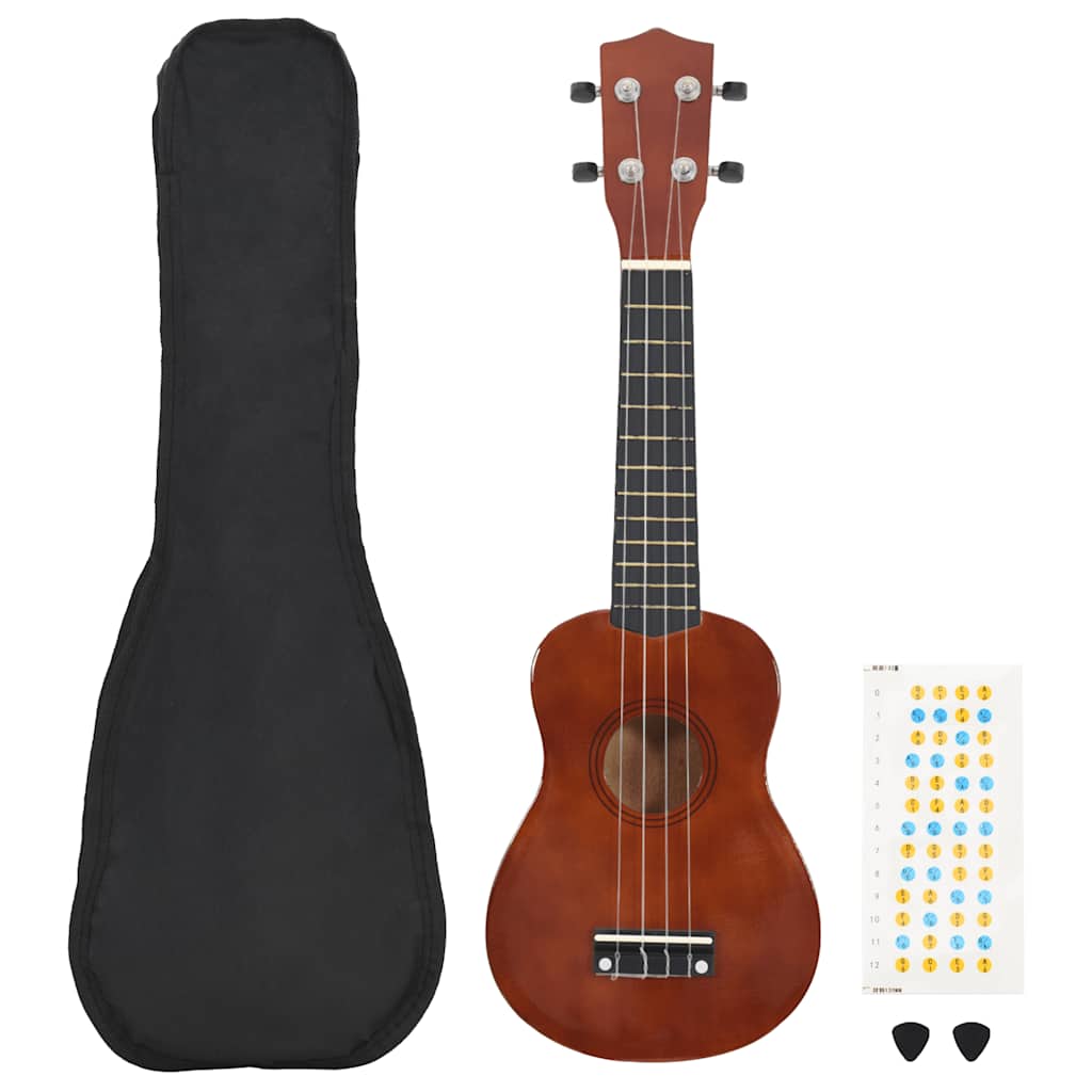 JUNG Vida Sopran Ukulele Set für Kinder mit Tasche Dunkles Holz 23"