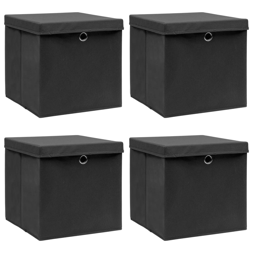 JUNG Vida Aufbewahrungsboxen mit Deckeln 4 Stk. Schwarz 32x32x32 cm Stoff