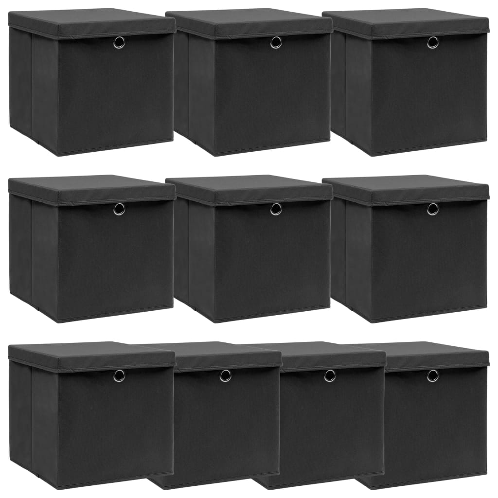 JUNG Vida Aufbewahrungsboxen mit Deckeln 10 Stk. Schwarz 32x32x32cm Stoff