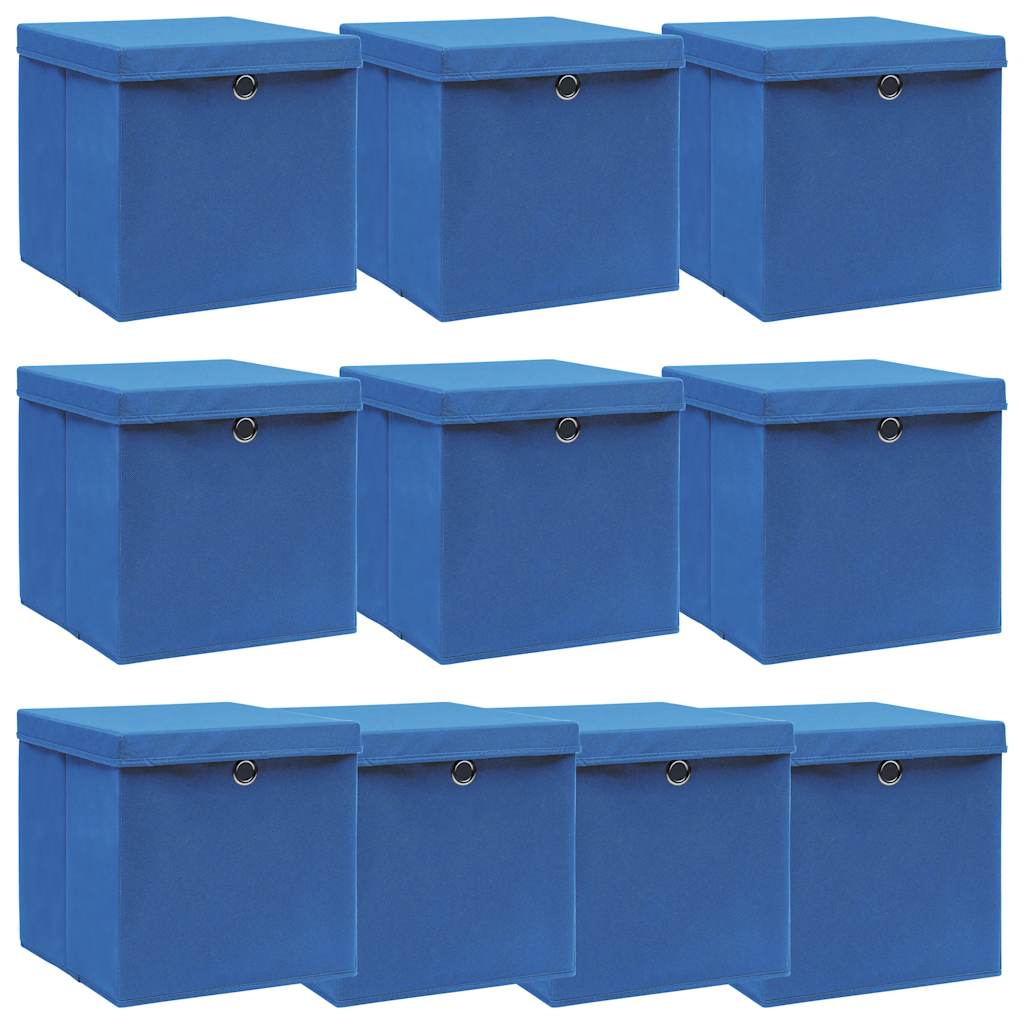 JUNG Vida Aufbewahrungsboxen mit Deckeln 10 Stk. Blau 32x32x32 cm Stoff