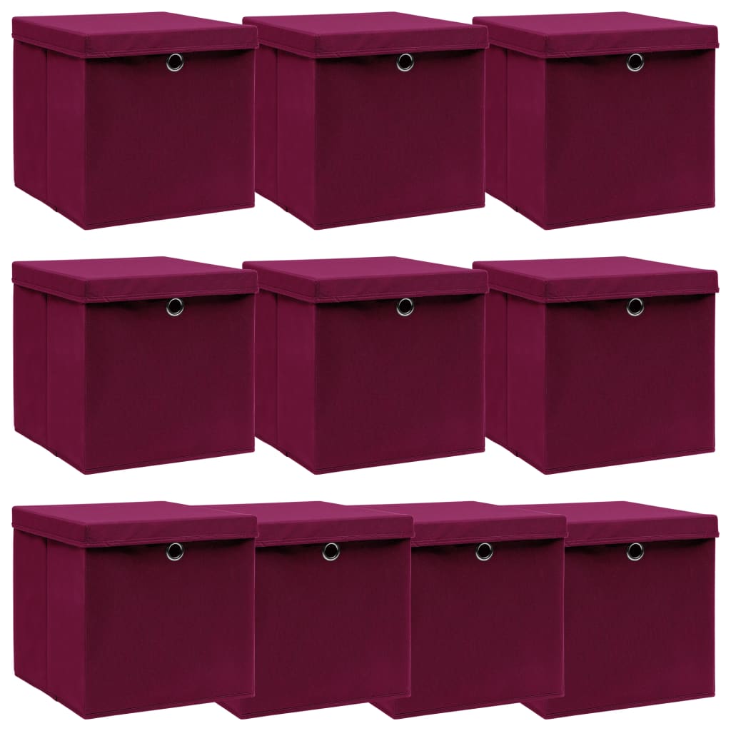 JUNG Vida Aufbewahrungsboxen mit Deckeln 10 Stk. Dunkelrot 32x32x32cm