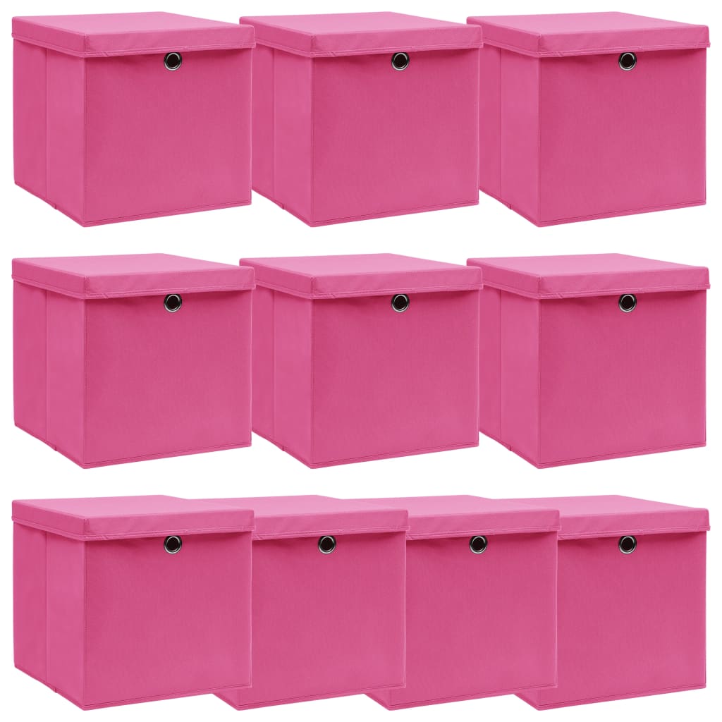 JUNG Vida Aufbewahrungsboxen mit Deckeln 10 Stk. Rosa 32x32x32 cm Stoff