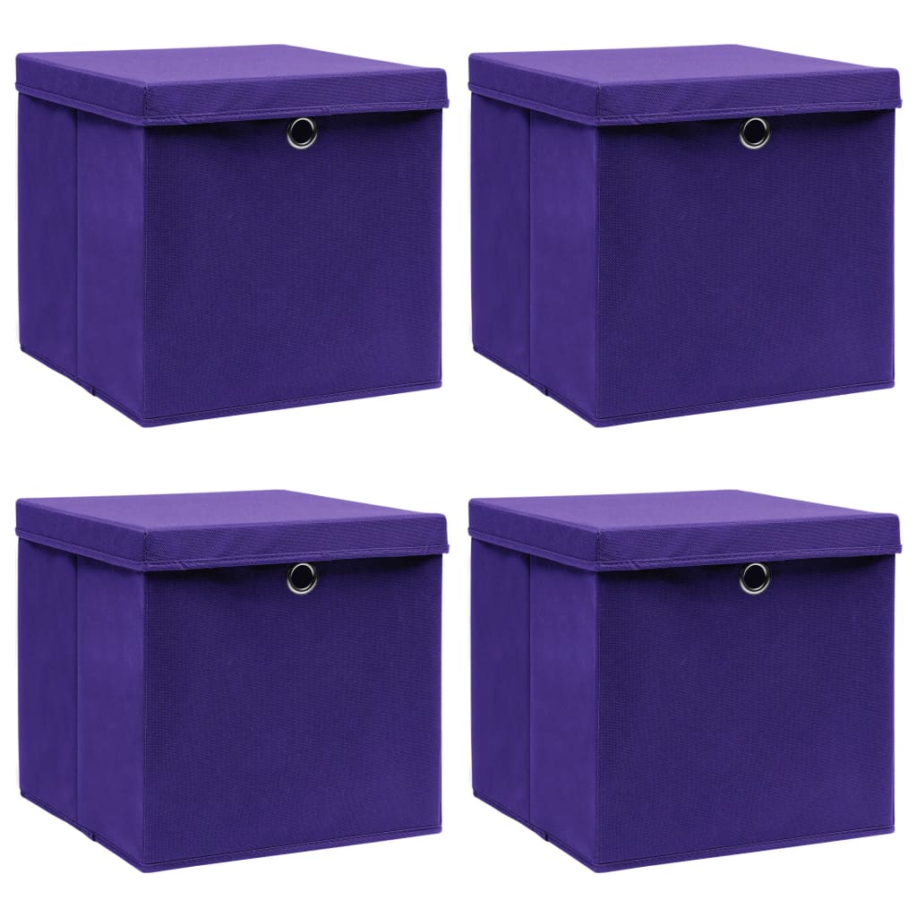 JUNG Vida Aufbewahrungsboxen mit Deckeln 4 Stk. Lila 32x32x32 cm Stoff