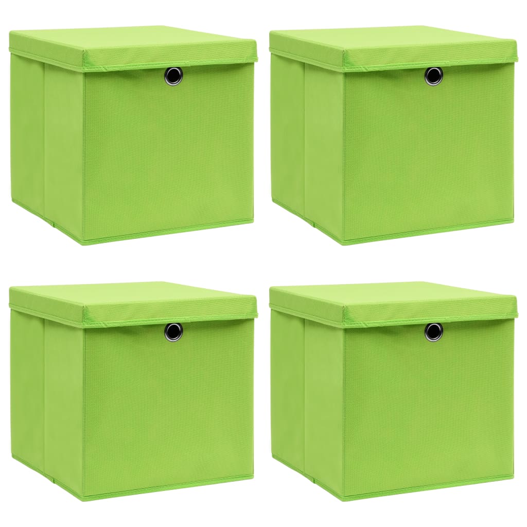 JUNG Vida Aufbewahrungsboxen mit Deckeln 4 Stk. Grün 32x32x32 cm Stoff